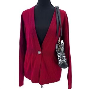 vintage Laura Michelle Red Button Front Cardigan Sweater quiet luxury preppy‎ XL
